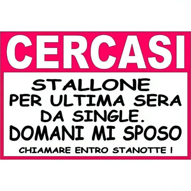 Annuncio Addio al Nubilato ″Cercasi stallone per ultima sera da single. Domani mi sposo. Chiamare entro stanotte!