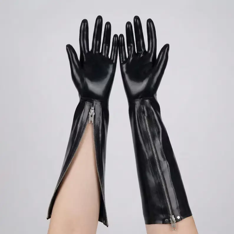 Black Latex Gloves with Full Zipper