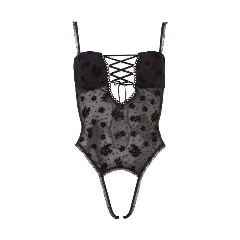 Body in Tulle Ricamato con Laccio Frontale