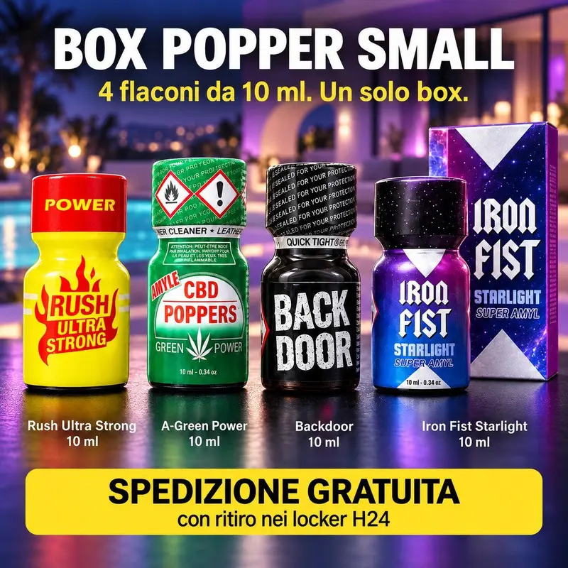 Box Popper Small 4x10ml - Spedizione Gratuita (Rush Butanol, A-Green Power, Backdoor, Iron Fist Starlight)