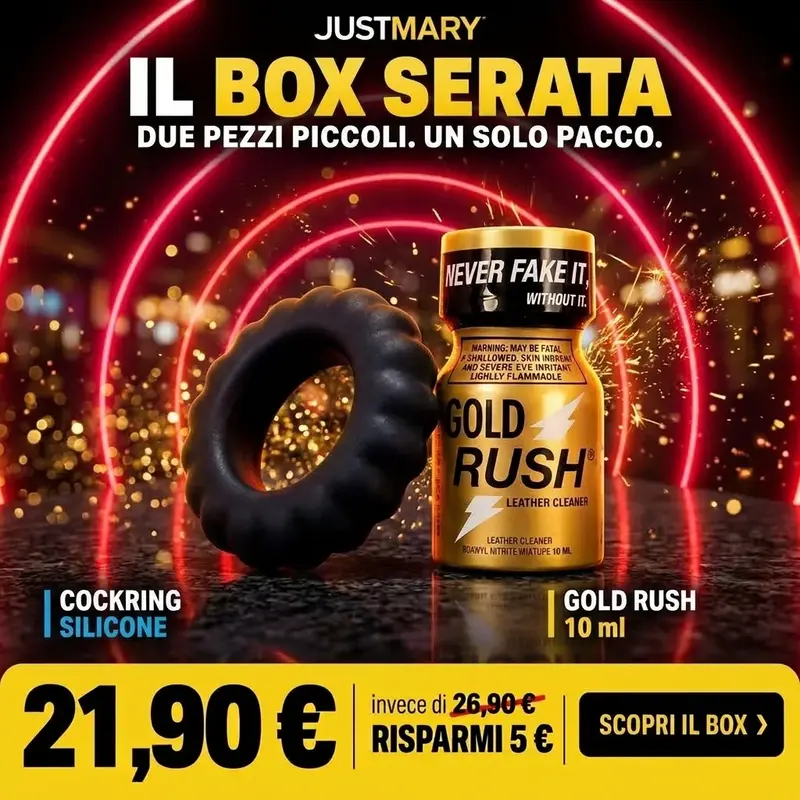Box Serata - Popper Gold Rush 10ml + Cockring Baile Titan in Silicone