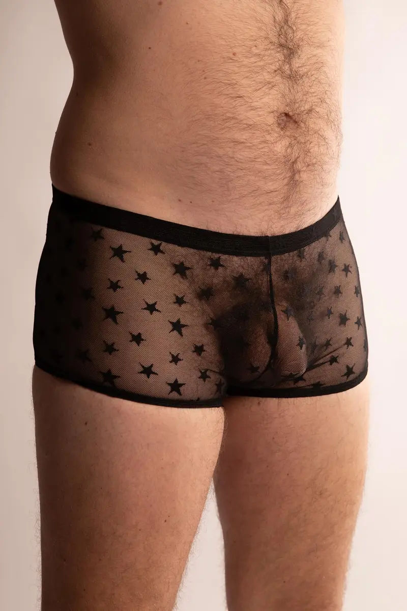 Boxer Aperto in Mesh con Stelle Nero