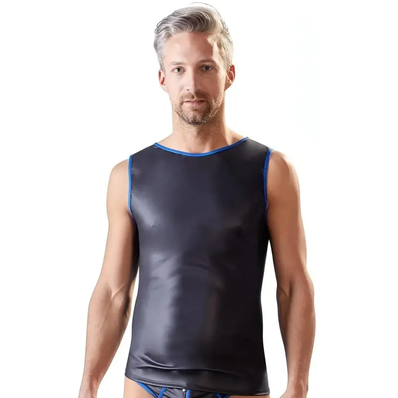 Canotta Uomo Nero Opaca con Bordatura Blu – Maglia