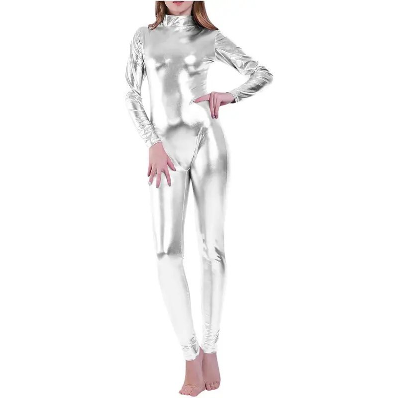 Catsuit Argento Metallizzato a Maniche Lunghe