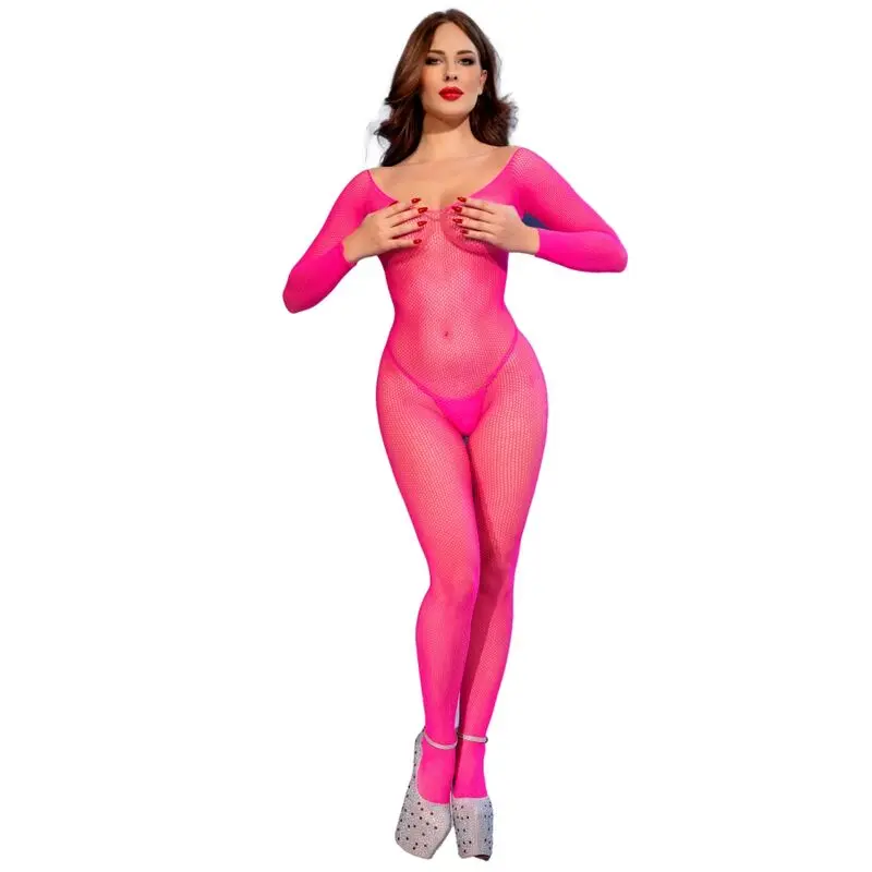 CHILIROSE - CR 4894 BODYSTOCKING IN RETE ROSA NEON S/M