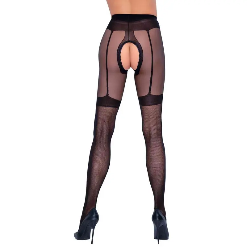 Collant 30 den extra fini con reggicalze e bretelle disegnate