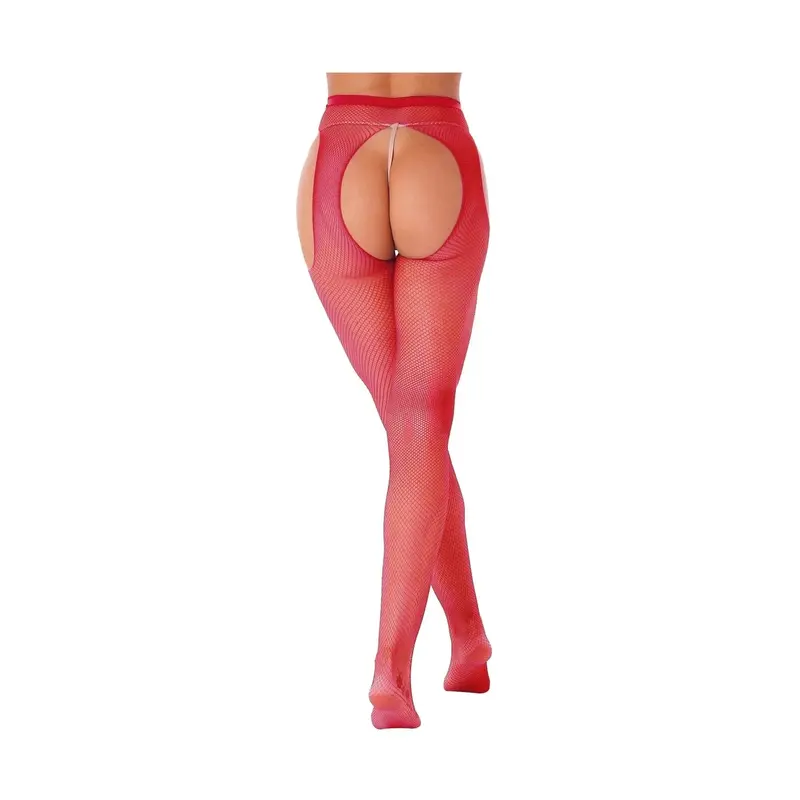 Collant a rete rosso con apertura inguinale – Calze