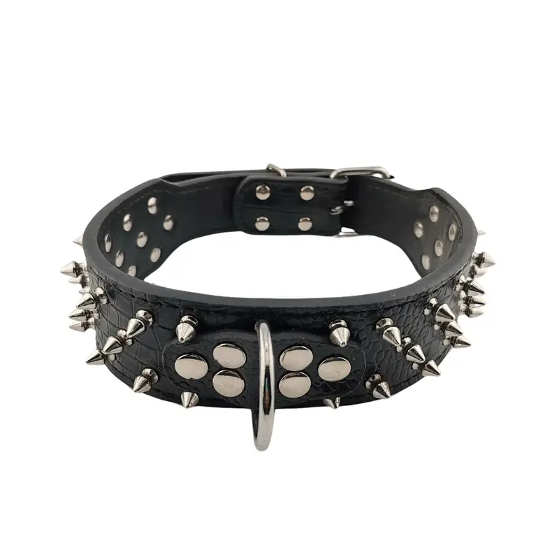 Collare spesso in ecopelle nero con borchie argentate – Collare BDSM