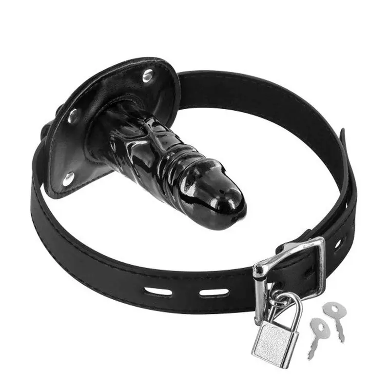 Gag con Pene da 9.5 cm – Dominazione Orale BDSM in Ecopelle Nera