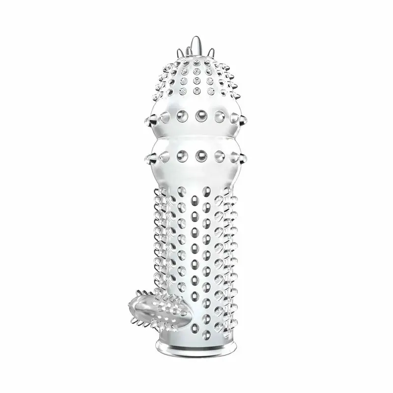 Guaina trasparente con rilievi e stimolatore clitorideo