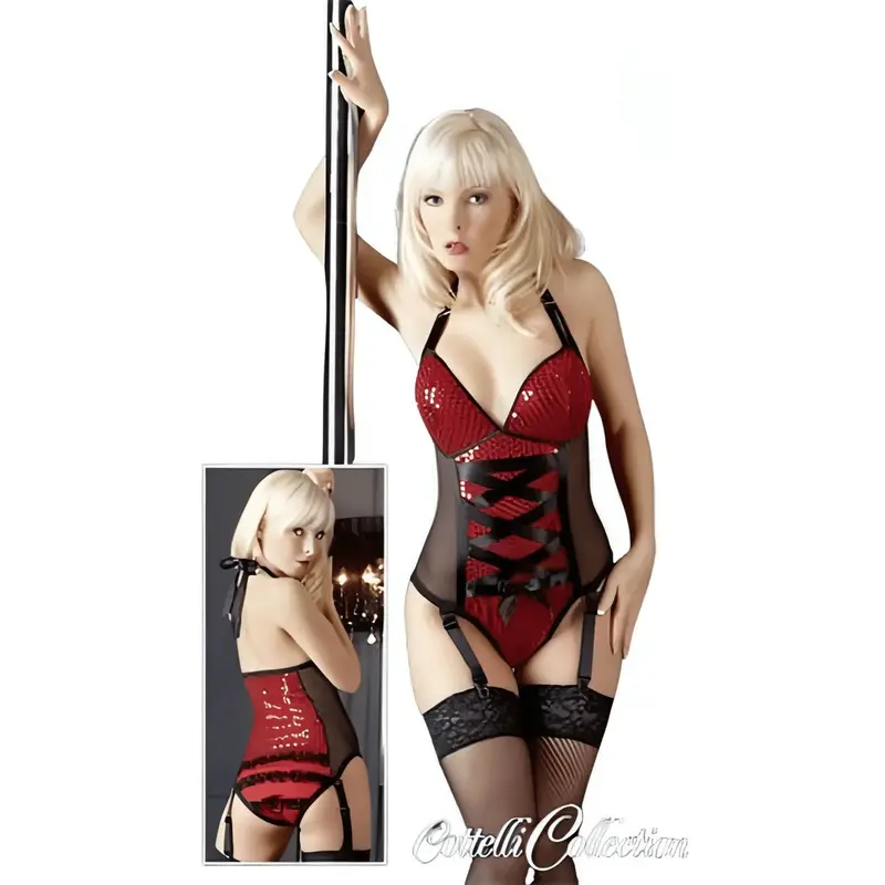 Guepiere con paillettes rossi e reggicalze – Body