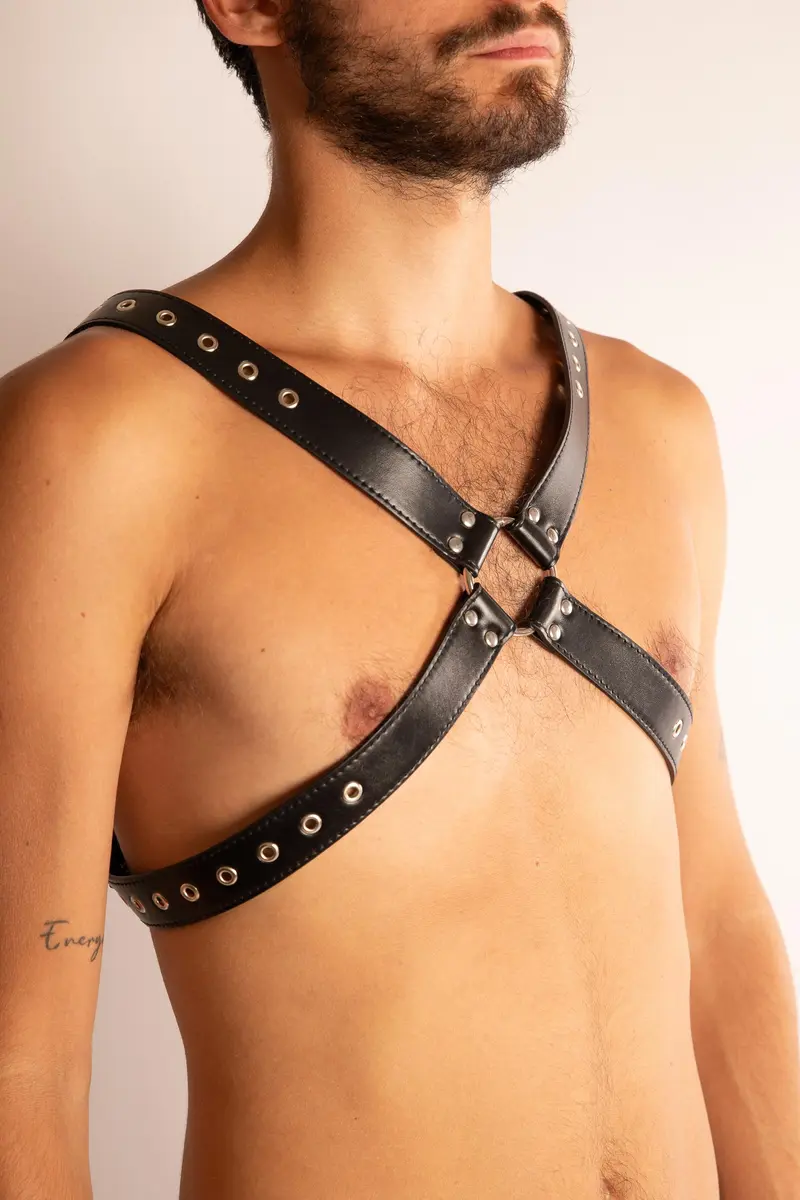 Harness Adonis con Anello in Pelle Nero