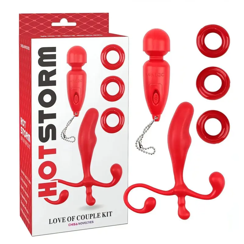Hot Storm - Set di 3 Cockrings, Stimolatore Prostatico e Wand