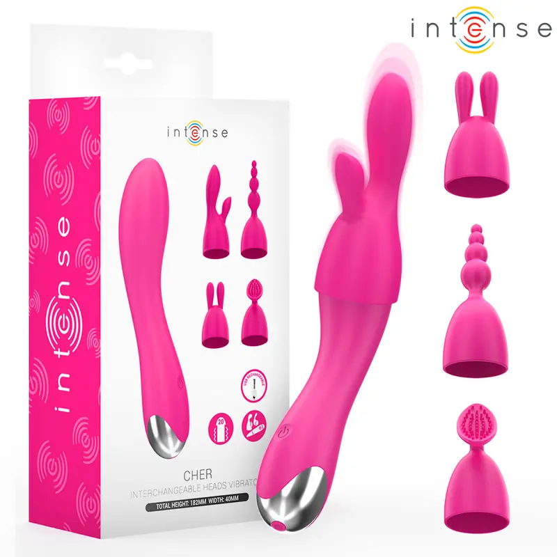INTENSE - VIBRATORE CHER CON 20 MODALITÀ E TESTINE INTERCAMBIABILI