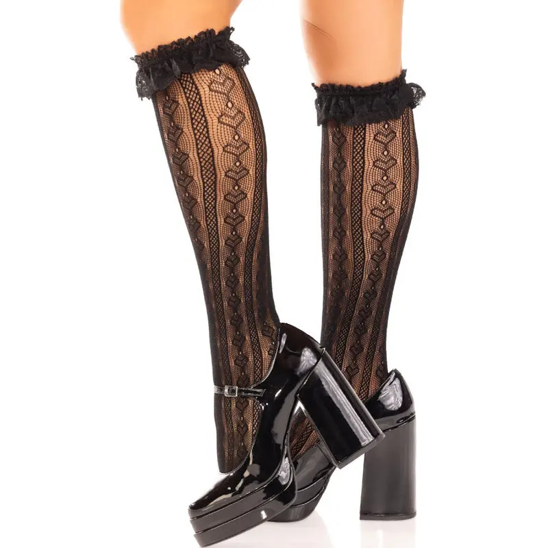 LEG AVENUE - CALZE AL GINOCCHIO CON VOLANT BIANCO
