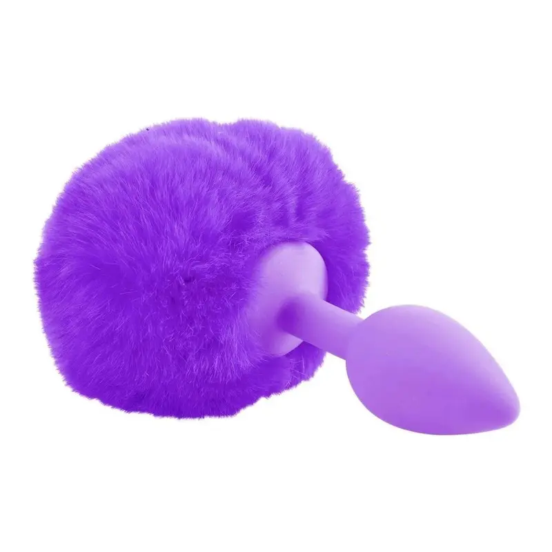 Neon Bunny Tail Viola - Mini plug anale con pon pon