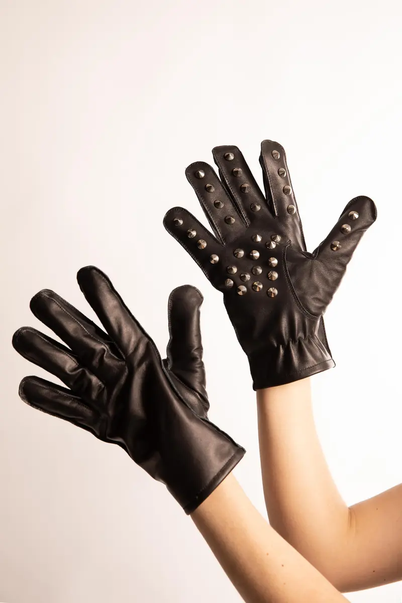 Pain Freak Guanto con Borchie in Pelle Nero