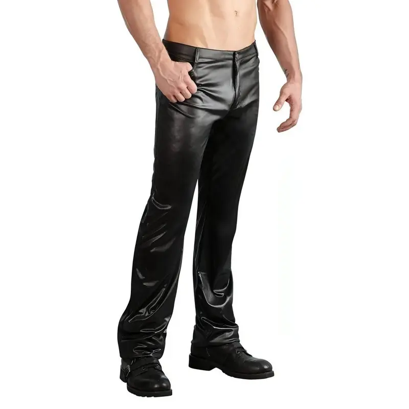 Pantalone Uomo Nero Lucido – Lungo e Sensuale, Taglia XL