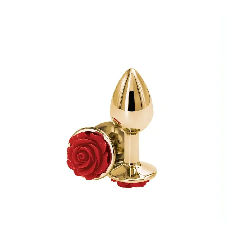 Plug Anale Dorato Con Rosa Rossa – Plug Anale Gioiello da 6.3 cm