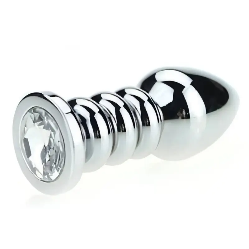Plug Anale Ribbed in Acciaio 175g con Gemma – Plug Anale Gioiello