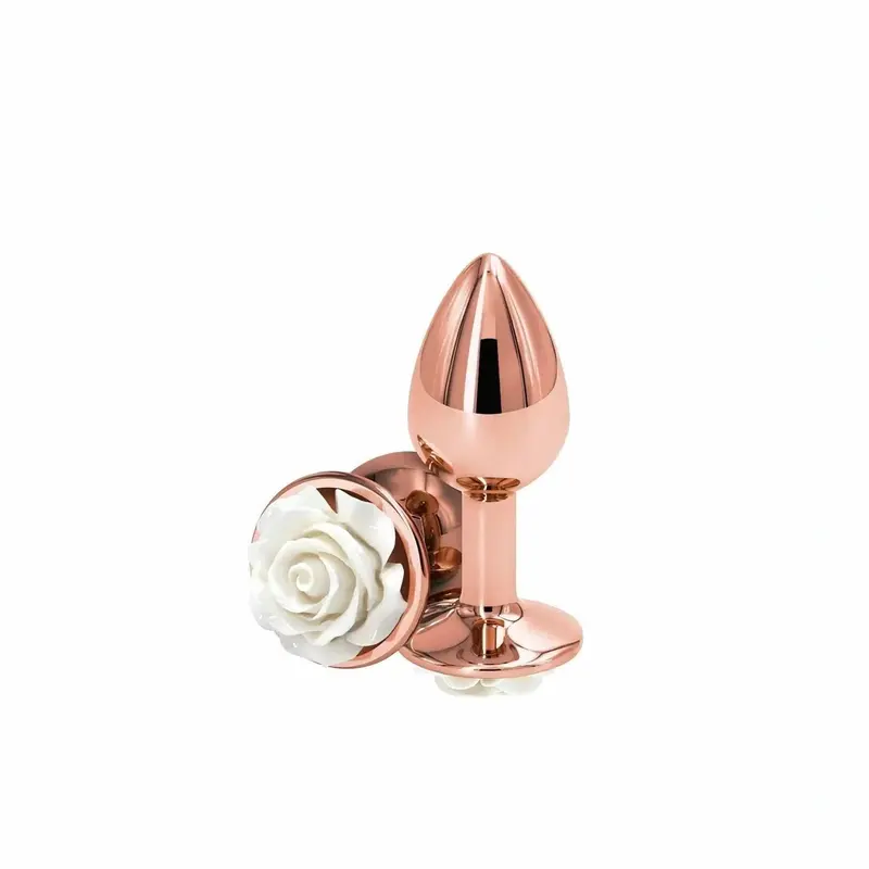 Plug Anale Rose Gold Con Rosa Bianca – Plug Anale Gioiello da 7.6 cm