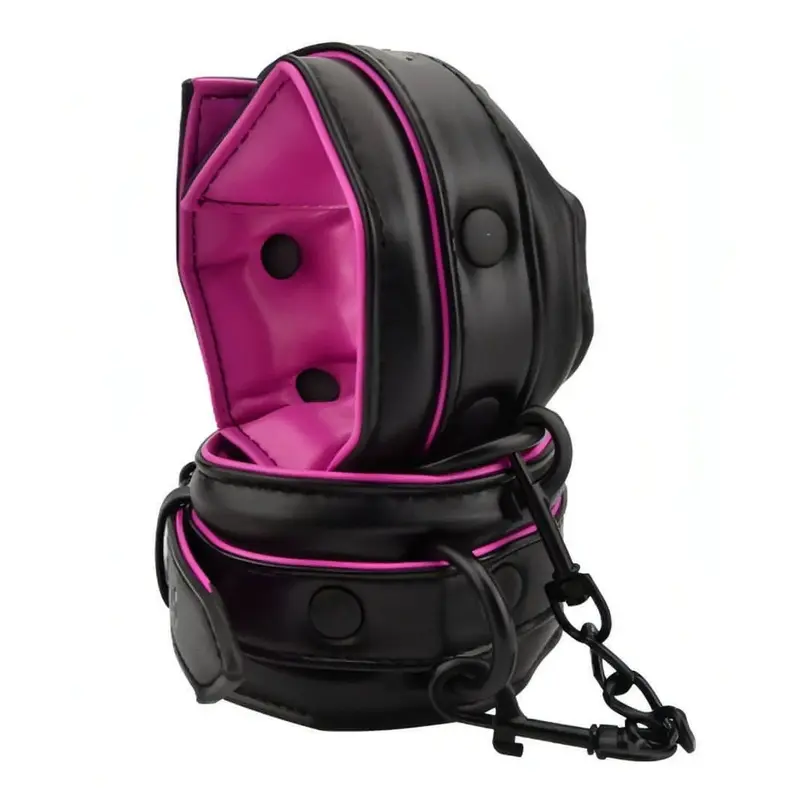 Polsiere Imbottite in Pelle – Nero e Fucsia, Comfort & Dominazione