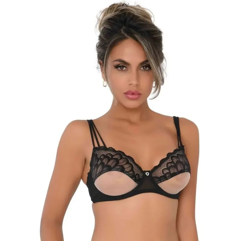 Reggiseno Sexy Con Pizzo Nero e Inserto Centrale Trasparente