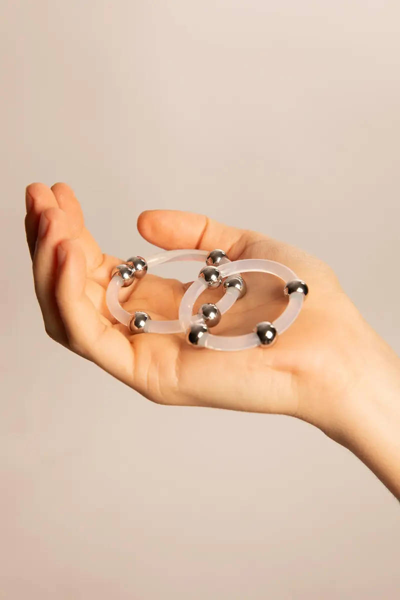 Set Cock Ring con Sfere in Metallo 2pz