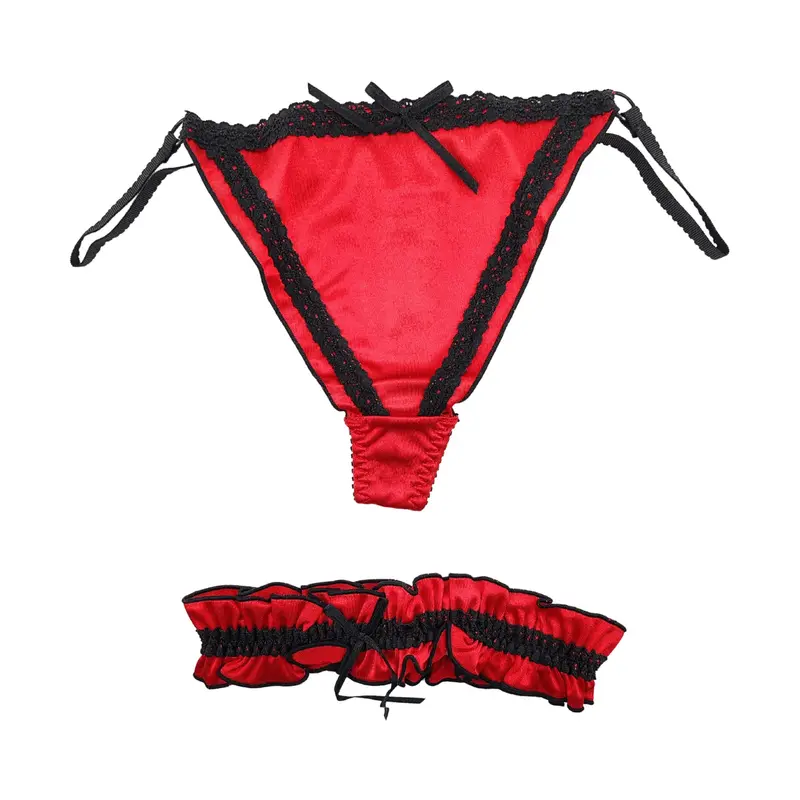 Set perizoma e giarrettiera in raso rosso – intimo sexy