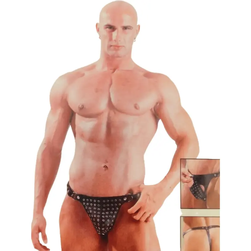 Slip Fetish in Pelle con Borchie e Anteriore Removibile – Intimo Uomo