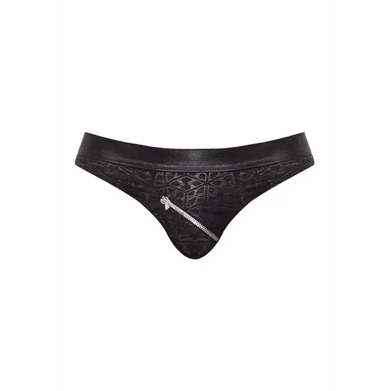 Slip Sexy Uomo Nero in Texturizzata con Zip