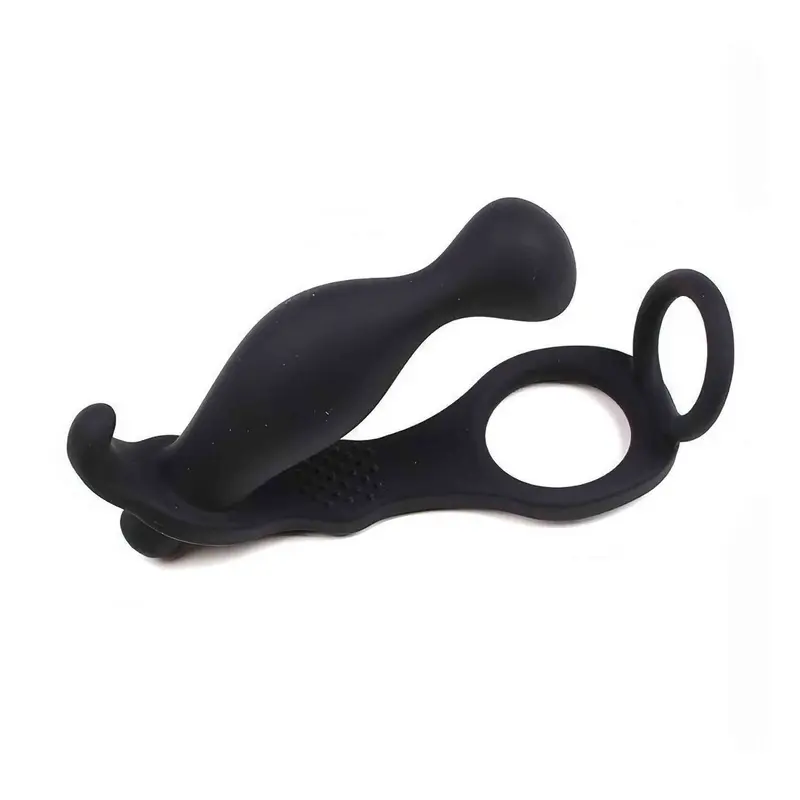 Stimolatore Prostatico Vibrante con Doppio Anello per Pene e Testicoli - Silicone Medicale, Nero