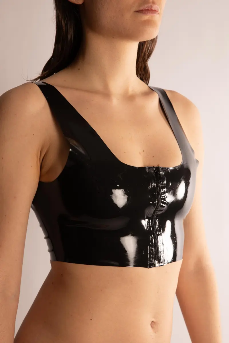 Top con Cerniera in Latex Nero