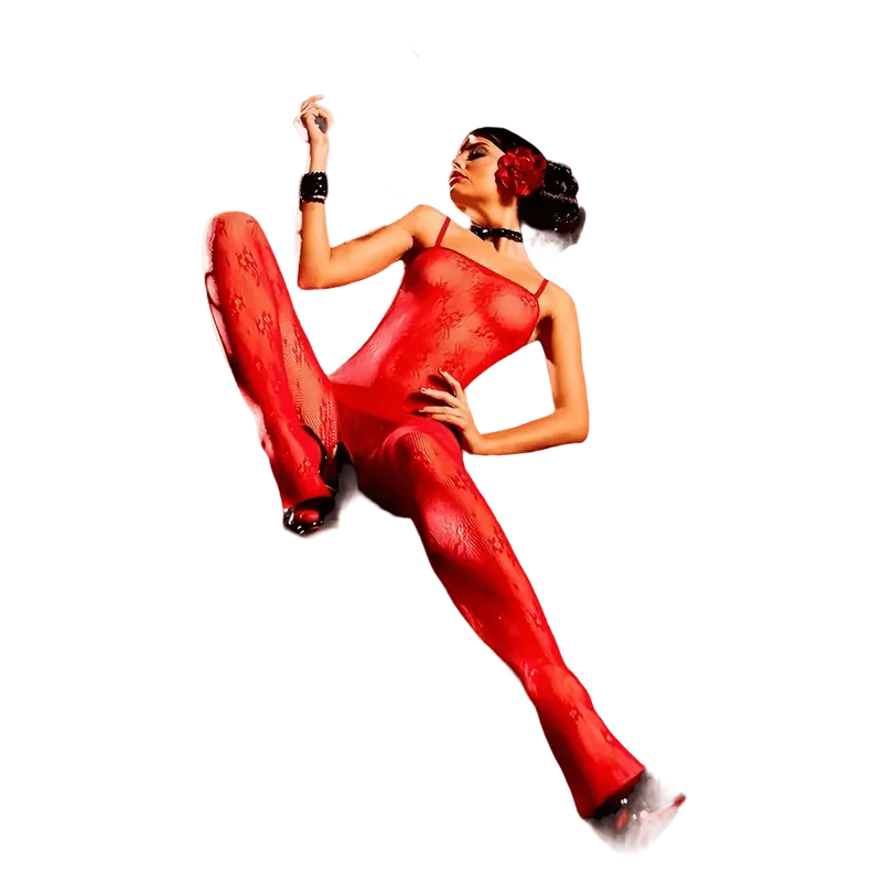 Tutina a rete in pizzo con ricami floreali – Catsuit